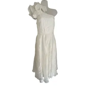 Lulu’s Sweet Definition White Burnout Ruffle One Shoulder Midi Dress Bridal thumbnail 2