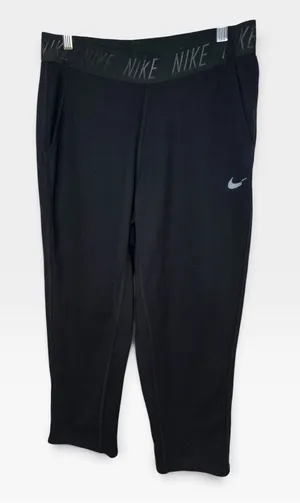 Nike Dri-FIT Black Cropped Athletic Pants Sweatpants Logo Waistband MEDIUM thumbnail 1