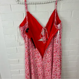 NWT Lulus Intricate Sweetness Red Floral Tie Front Sleeveless Midi Dress Size L thumbnail 12