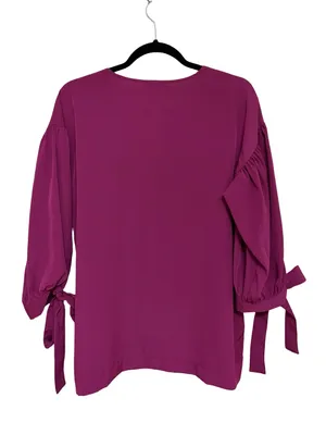NEW Ann Taylor V-Neck Tie Sleeve Popover Blouse in Dark Pink - Size M thumbnail 2