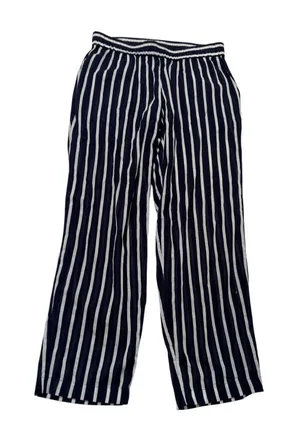 Womens Pull On Pant Navy Blue White Stripes Elastic Waist Lightweight Semi-Sheer thumbnail 1