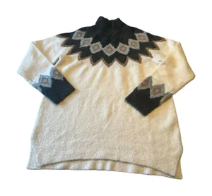 Abercrombie & Fitch Womens Cream Fair‎ Isle Wool Blend Mock Neck Sweater Small thumbnail 1