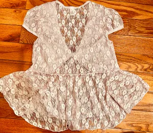 NWOT BABY PINK Lace see through Cap Sleeve Babydoll high low Top size L thumbnail 15