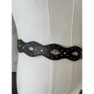 Boho Western Studded Silver Scalloped Western Leather Belt thumbnail 4