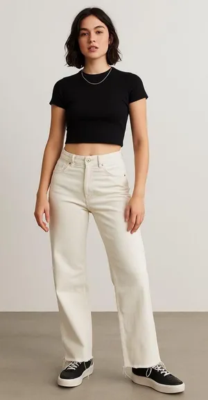 ZARA White Wide Leg High Rise Jeans w/ Raw Hem Sz 10 Y2K Street-style Minimalist thumbnail 1