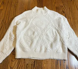 Aelfric Eden Heart Choice Cable Knit Mock Neck Sweater White Size S thumbnail 1