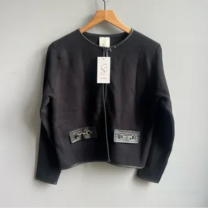 Sioni Faux Leather Trim Blazer Jacket NWT Size Medium Black Gold Accents thumbnail 15