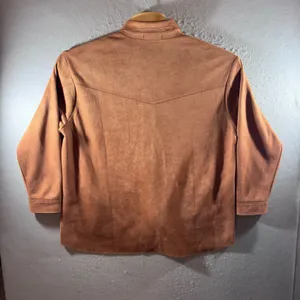 1420 | Hyfve Western Faux Suede Snap‎ Front Shacket Shirt Cognac Brown Womens L thumbnail 2