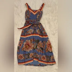 NEW FARM Rio Blue Superbloom Tapestry Belted Maxi Dress sz S thumbnail 3