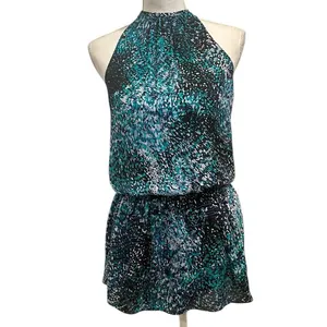 Ramy Brook Teal Printed‎ Paris Silk Mini Drop Waist Sleeveless Blouson Dress XS thumbnail 3