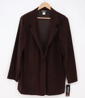 Briggs New York Blazer Womens 16W Stretch Brown Single Button Professional New thumbnail 1