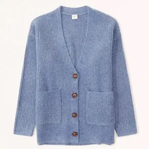 New Abercrombie & Fitch Chunky Knit Soft A&F Wool Blend Oversized Blue Size M thumbnail 2