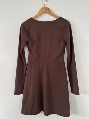 Qinsen Square Neck Long Sleeve Midi Dress in Chestnut NWOT thumbnail 3