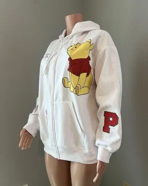 DISNEY Winnie The Pooh Women's Full Zip Sweatshirt Hoodie XL White NWT #33 thumbnail 10