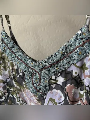 Free People Western Royalty Beaded Strappy 100% Cotton Paisley Short Sundress thumbnail 7