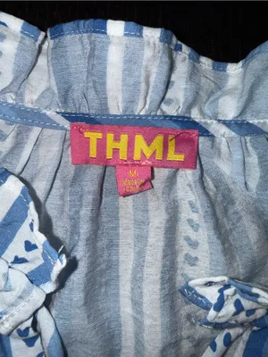 THML Thalia Blue & White Striped Tie-Neck Blouse Coastal Prep Boho Flair thumbnail 6