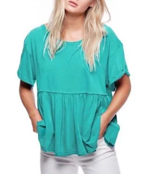 Free People Short sleeve dark teal babydoll top never worn thumbnail 1