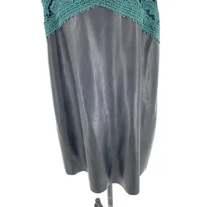 Zara Dress‎ Faux Leather Crochet Embroidered Slip Mini Black Green Size Large thumbnail 5