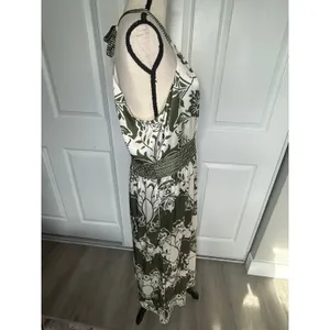 CIEBON Maxi Dress Halter Floral XL Green Cream Smocked Waist Pockets D5771-R2501 thumbnail 2