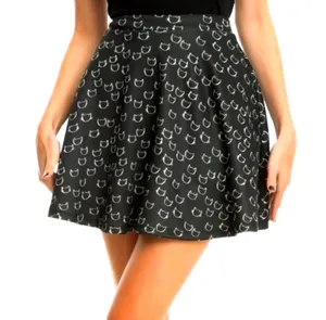 Hot Topic Black Skater Skirt with White Cat Head Print Size XS thumbnail 1