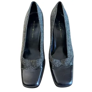 Bandolino Black Tweed Leather Block Heel Pumps Women's 7.5M Square Toe thumbnail 3