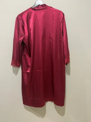 Ekouaer Deep Red Satin Lace Trim Robe Size M thumbnail 5