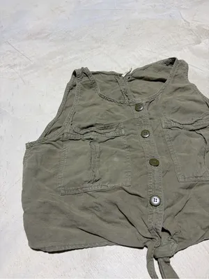 Free people Sleeveless Olive Tie-Front Button Crop Top large thumbnail 2