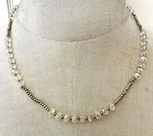Silver tone clear crystal beaded necklace thumbnail 1