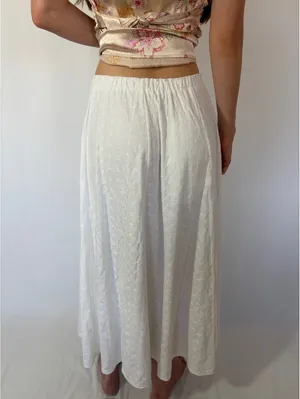 White Embroidered Broderie Anglaise Picnic Casual Vintage Maxi Skirt thumbnail 3