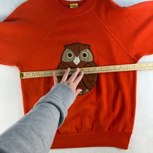 Vintage MCM M Medium Sweatshirt Owl Applique Raglan Pullover Orange Boho Kitschy thumbnail 10