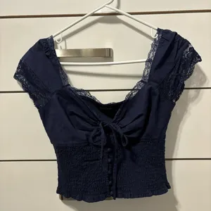 Fab Rik Navy Blue Lace Button Front Blouse thumbnail 2
