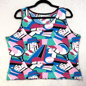 VTG Tail‎ L Pop Art Tank Top Tennis Graphic Pink Eclectic Sporty Vibrant 80s 90s thumbnail 4