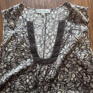 Beth Bowley 100% Silk Dress Geometric Lace Print Velvet Trim Belted Womens Size thumbnail 4