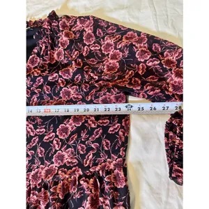 EXPRESS XL Black Mini Dress Black Rose Pink Floral Print Chiffon Flowy Flirty thumbnail 4