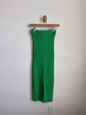 Meshki Green Rib Knit Strapless Tube Maxi Dress Skirt Stretch S thumbnail 7
