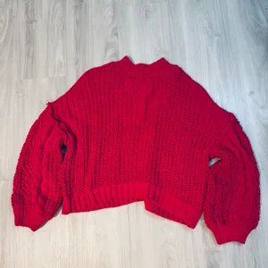 POL Chelsea mock neck cable knit chunky pink sweater size large bubble sleeves thumbnail 6