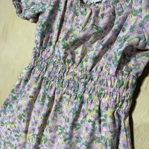 Iris‎ Women's Floral Puff Sleeve Smocked Mini Dress Cottagecore Lavender Large thumbnail 4