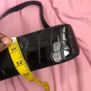 Whimsygoth Y2K Style Black patent faux croc leather shoulder baguette thumbnail 6