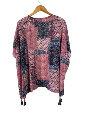 Altar’d State Boho Patchwork Sheer Kimono Topper Paisley Tassel Cardigan Size M thumbnail 4