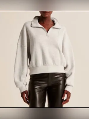 Abercrombie & Fitch Soft Max Essentials half zip cropped sweatshirt gray small thumbnail 12