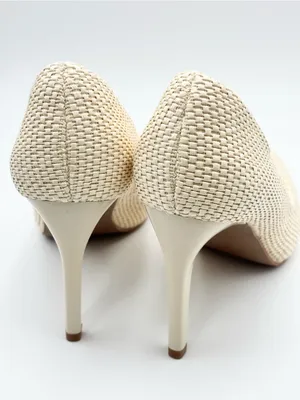 Tahari Cream NIAGRA Vegan Leather 3.75” Woven Upper Stiletto Heels thumbnail 5