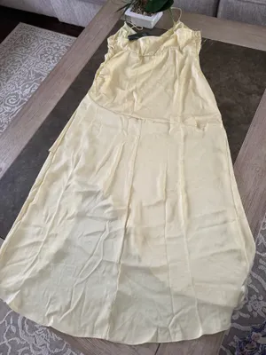 Women's Sleeveless Satin Asymmetrical Maxi A-Line Dress - Wild Fable™ Light Yellow L thumbnail 4