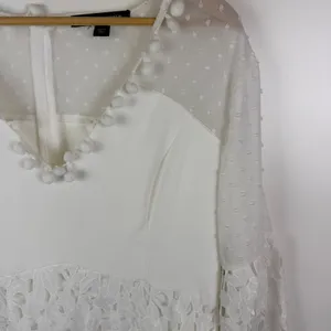 NWT Boston Proper White Lace Pom Pom Swiss Dot Maxi Dress‎ Large Bridal Cottage thumbnail 3
