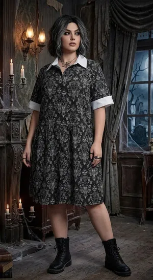 NWT Disney The Haunted Mansion Wallpaper Glow in the Dark Shirt Dress S thumbnail 1