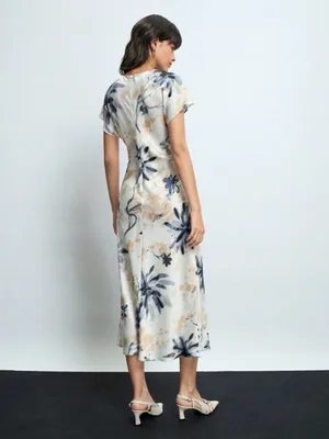 SHEIN White Maxi Dress with Blue Floral and Tan Accents thumbnail 3