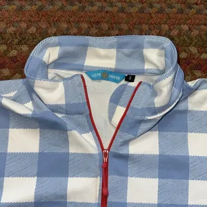 LIZZIE DRIVER BLUE GINGHAM PLAID HALF ZIP GOLF PULLOVER thumbnail 4