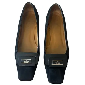 Vintage Gucci‎ Black Suede Square Toe Kitten Heels Logo 36 thumbnail 2