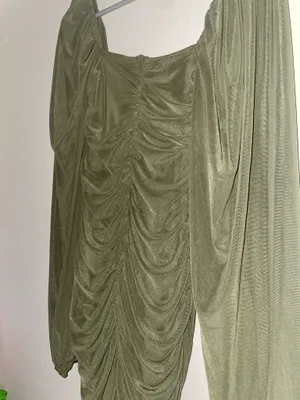 Zaful Olive Green Ruched Sheer Mesh Bodycon Dress Size Size L thumbnail 6