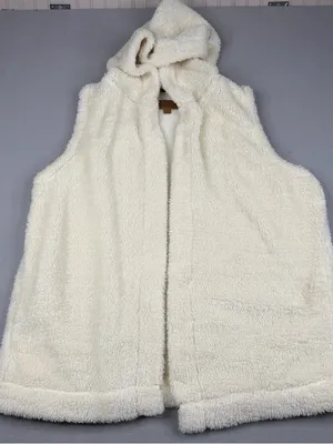 Koolaburra by UGG Sherpa Hooded Vest XL Cream Teddy Fleece Open Front thumbnail 1