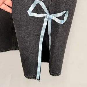 Agolde 90s dark wash jeans w/ custom ribbon split hem | size 28 coquette thumbnail 7